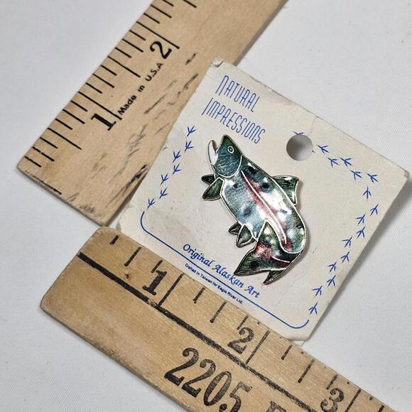 Rainbow Trout Lapel Pin Vintage RARE Natural Impressions Alaskan Art Eagle River - Picture 4 of 4